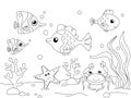 Children coloring. The underwater world, the bottom of the ocean. Sea inhabitants, fish. Raster