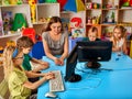 Children computer class us for education and video game. Royalty Free Stock Photo