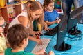 Children computer class us for education and video game. Royalty Free Stock Photo