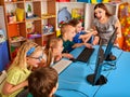 Children computer class us for education and video game. Royalty Free Stock Photo