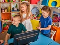 Children computer class us for education and video game. Royalty Free Stock Photo