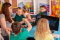 Children computer class us for education and video game. Royalty Free Stock Photo