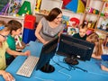 Children computer class us for education and video game. Royalty Free Stock Photo