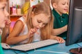 Children computer class us for education and video game. Royalty Free Stock Photo