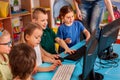 Children computer class us for education and video game. Royalty Free Stock Photo