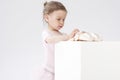 Children Concepts and Ideas. Little Cute Caucasian Girl Poses With Pointes Royalty Free Stock Photo