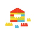 Children constructor. Little house made of multicolored building blocks. Toy for kids. Flat vector design Royalty Free Stock Photo