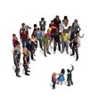 Children in conversation to a group of people - top view - on white background