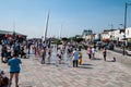 Southend, UK - 21 April 2018: Children and parents cool off in the fountains on Southend seafront on a warm day in April Royalty Free Stock Photo