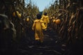 Children In Costumes Explore Eerie Corn Maze Guided By Jackolanterns Royalty Free Stock Photo