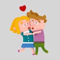 Children couple embracing and kissing. 3D