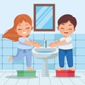 children couple washing hands