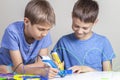 Children creating with 3d printing pens Royalty Free Stock Photo