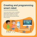Children Creating and Programming Smart Robot. Royalty Free Stock Photo