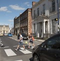 Children crossing a busy road Devizes UK