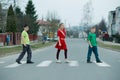 Children crossing street on crosswalk Royalty Free Stock Photo