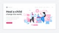 Children cure salvation for world home page banner. Male character doctor making vaccination to child.