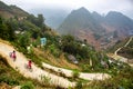 Children cycling in the mountains