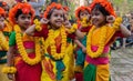 Children dance performers enjoying at spring festival