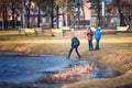 Children on dangerous ice