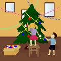 Children decorate Christmas tree Royalty Free Stock Photo