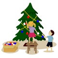 Children decorate Christmas tree Royalty Free Stock Photo