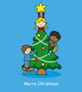 Children decorating christmas tree