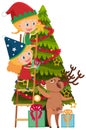 Children decorating christmas tree