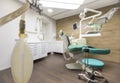 Children dental clinic interior with chair and monitor