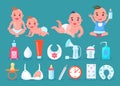 Children in Diapers and Bottle Vector Illustration