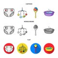 Children diapers, a toy over the crib, a rattle, a children bath. Baby born set collection icons in cartoon,flat Royalty Free Stock Photo