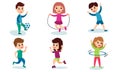 Set Of Vector Illustrations With Children Of Different Physical Activity Cartoon Characters Royalty Free Stock Photo