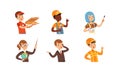 Children of Different Professions Set, Cute Boys and Girls Characters, Pizza Courier, Handyman, Artist, Teacher