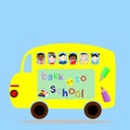 Children of different races ride in the school bus,