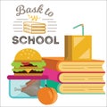 Children dinner poster piles of books lunch box