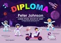 Children Diploma or Certificate Of Achievement & Appreciation Space Moon Theme Cool Vector Template. Children Astronaut in Space A