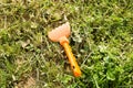 Children dirty sand rake in grass