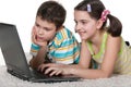 Children discovering laptop Royalty Free Stock Photo