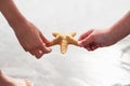 Children Discovering Starfish On Beach Royalty Free Stock Photo