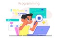 Children do programming. Computer science, AI, game technologies Royalty Free Stock Photo