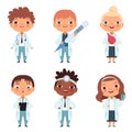 Children in the doctor profession in the various action poses