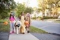 Children And Dog In Halloween Costumes For Trick Or Treating Royalty Free Stock Photo