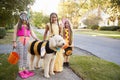 Children And Dog In Halloween Costumes For Trick Or Treating Royalty Free Stock Photo