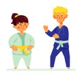 Children doing karate - colorful flat design style illustration