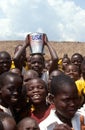 Children with donate supplies during the food crisis, Malawi. Royalty Free Stock Photo