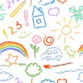 Children doodle sketch seamless pattern vector Royalty Free Stock Photo