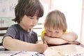 Children draw in home