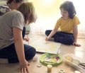 Children draw sun in home, Boy studying drawing at school Royalty Free Stock Photo