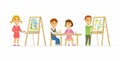 Children drawing in class - cartoon people characters isolated illustration Royalty Free Stock Photo