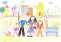 Children drawing family Royalty Free Stock Photo